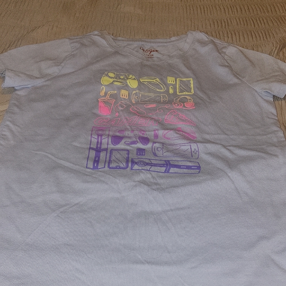 Olga Kids Tee - White with Neon Graphic
